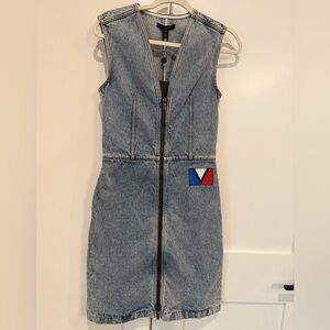 Louis Vuitton Blue Bleached Denim Mini Dress Zip Front With Patch Size 36 NEW